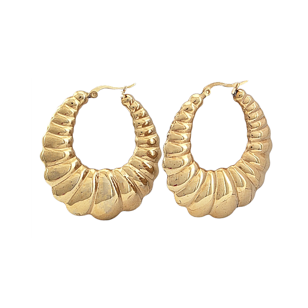 Grande paire de créoles dorées sculptées en acier inoxydable plaqué or, 48x45mm