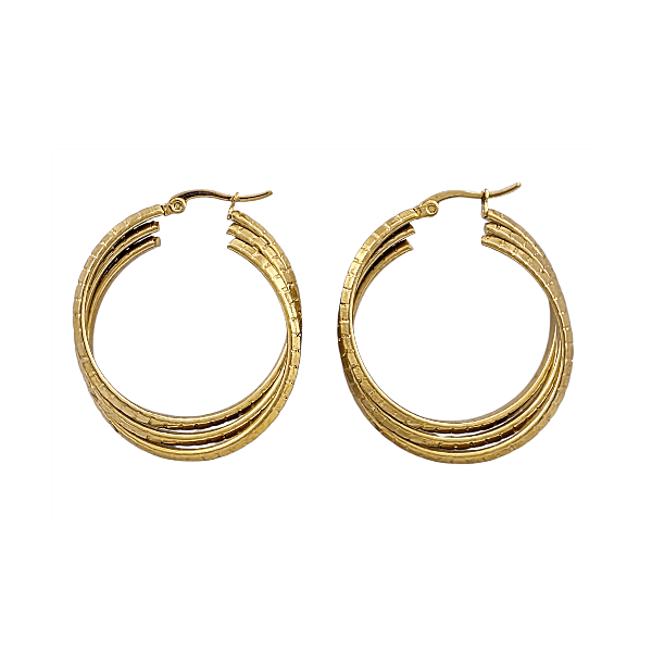 Créoles dorées statement 40x35mm - Triple anneaux sculptés effet luxury - Alberto Bijoux