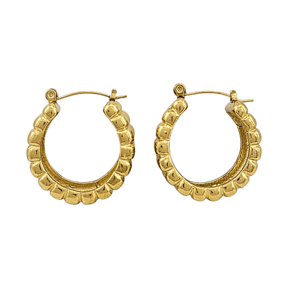 Créoles dorées chunky 27x25mm - Design côtelé épais 12mm large - Alberto Bijoux