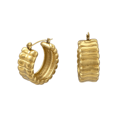 Créoles dorées chunky 27x25mm - Design côtelé épais 12mm large - Alberto Bijoux