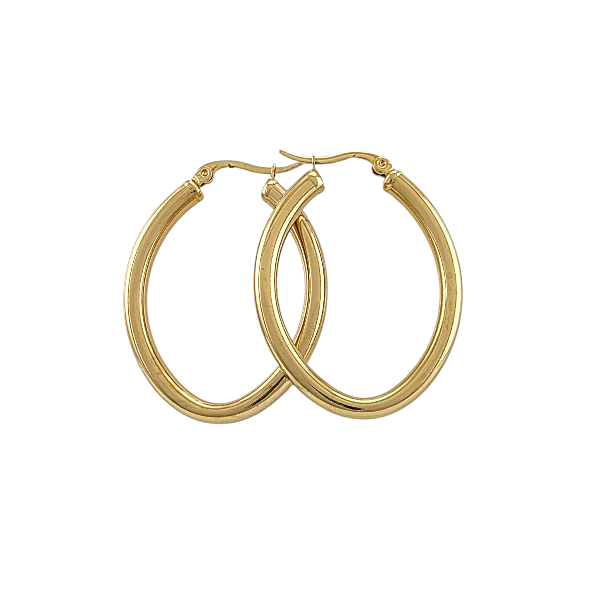 Boucles d'oreilles créoles dorées ovales 45x33mm avec tube épais 4mm et finition brillante sur fond blanc