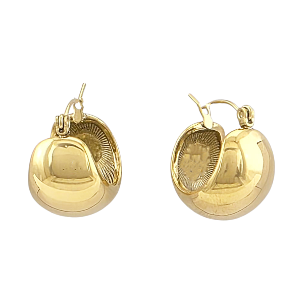 Boucles d'oreilles créoles dorées puffed 18x18mm avec design gonflé épais 13mm et finition brillante sur fond blanc