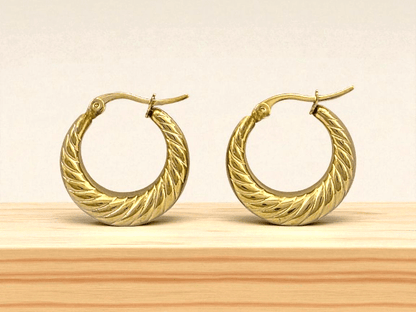 Créoles Texturées 24mm en Acier Inoxydable Doré - Alberto Bijoux