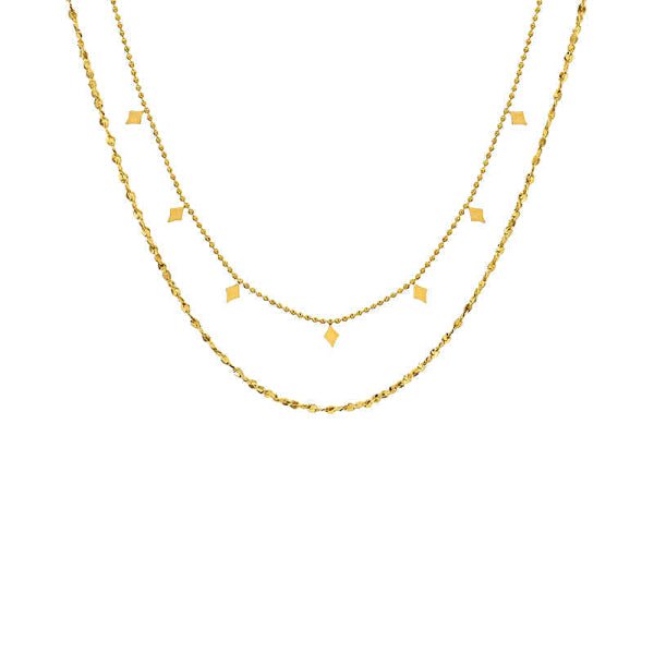 Collier “Double Charme” – Deux Rangs Dorés avec Petits Carrés - Alberto Bijoux