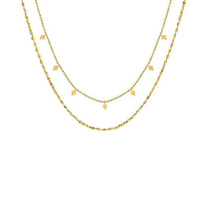 Collier “Double Charme” – Deux Rangs Dorés avec Petits Carrés - Alberto Bijoux