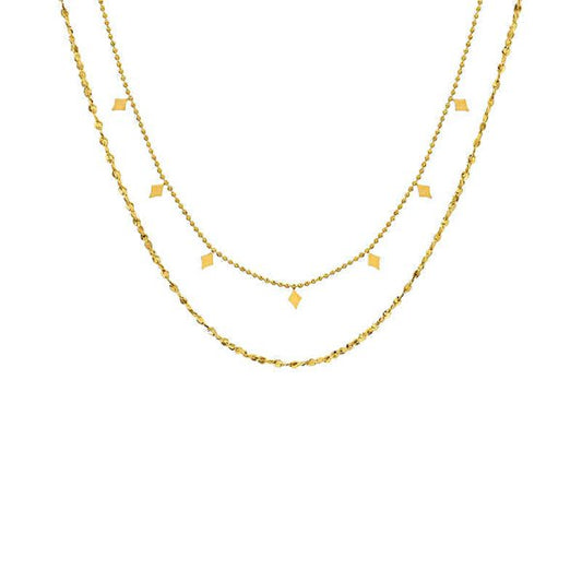 Collier “Double Charme” – Deux Rangs Dorés avec Petits Carrés - Alberto Bijoux