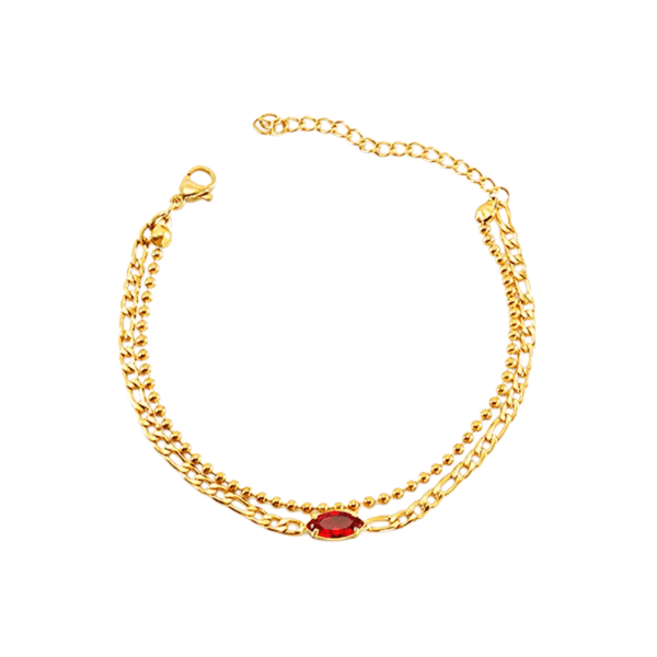 Flamme Dorée – Bracelet Double Chaîne avec Pierre Rouge - Alberto Bijoux