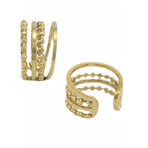 Echo – Ear Cuff Doré Triple Texture (Unité) - Alberto Bijoux