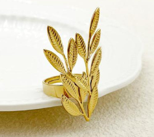 Bague dorée ajustable avec design feuilles fines, inspirée de la nature