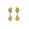 Boucles pendantes dorées avec double motif fossile, vues de face
