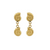 Boucles pendantes dorées avec double motif fossile, vues de face