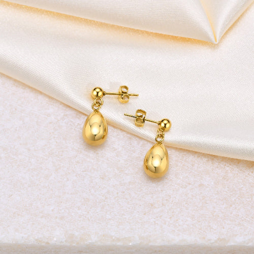 Clous d’oreilles dorés en forme de goutte brillante pour femme – modèle Goutte d’Or, Alberto Bijoux