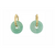 Paire de boucles d’oreilles dorées avec disque vert en pierre naturelle, vue de face