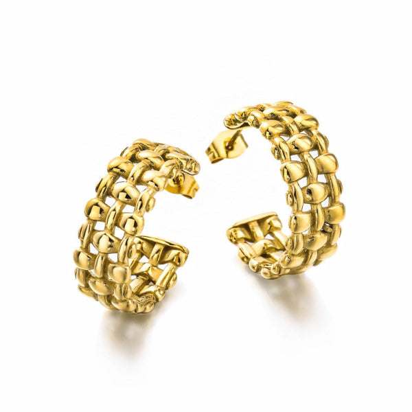 Créoles dorées de 23mm avec maillons entrelacés, design tendance – modèle Liora – Alberto Bijoux