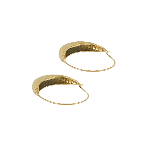 Boucles d’oreilles en acier doré, forme croissant de lune martelé, style bohème