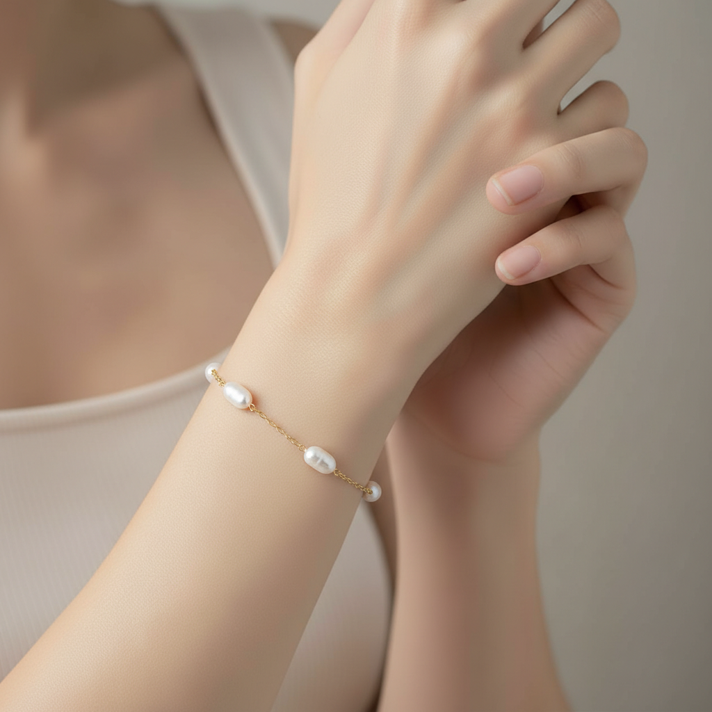Mailles Perlée – Bracelet Doré & Perles Baroques - Alberto Bijoux