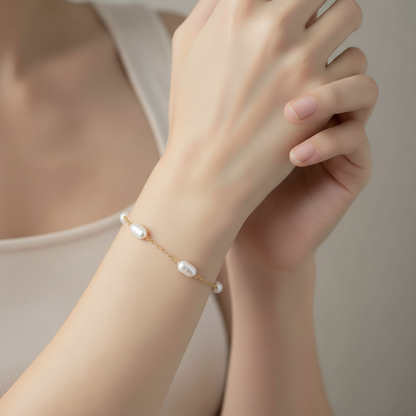 Mailles Perlée – Bracelet Doré & Perles Baroques - Alberto Bijoux