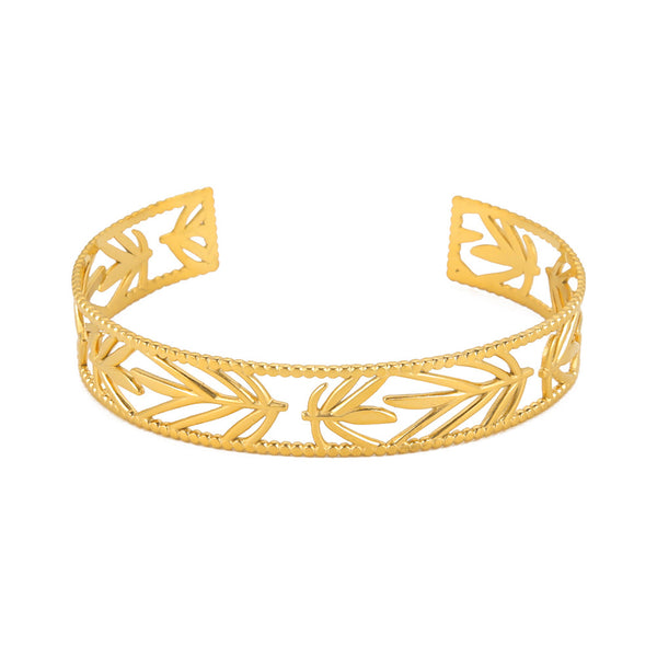 Bracelet “Auréa” – Manchette Dorée Feuillage