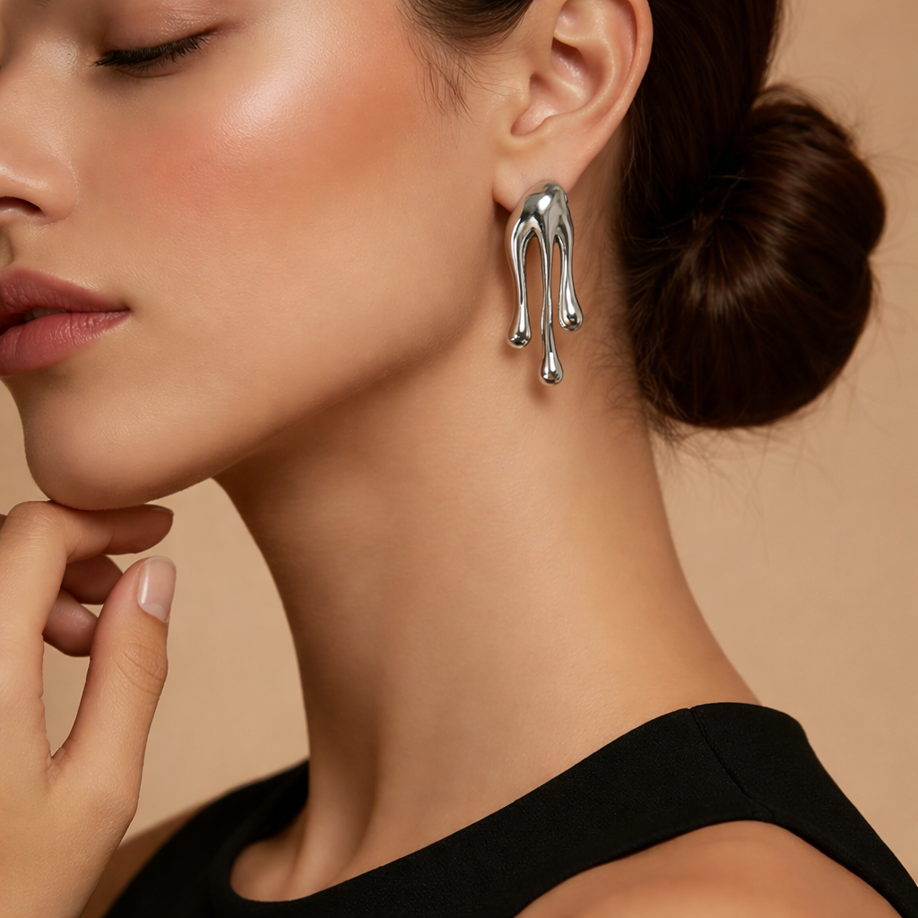 Boucles d'Oreille Abstract Liquid en Acier Inoxydable – Design Organique