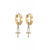 Boucles d’oreilles huggies dorées avec pendentif croix ankh en acier inoxydable