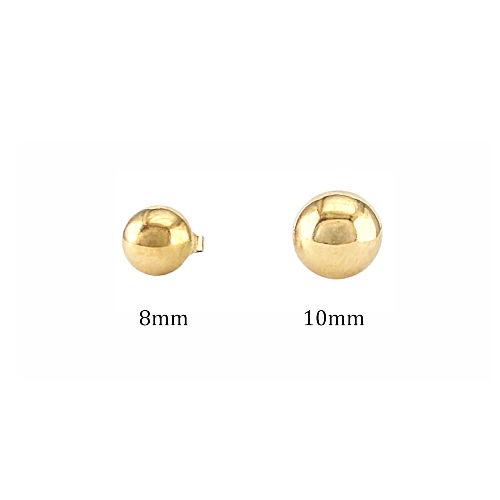 Boucles d’oreilles puces dorées en forme de boule – tailles 8 mm et 10 mm – en acier inoxydable