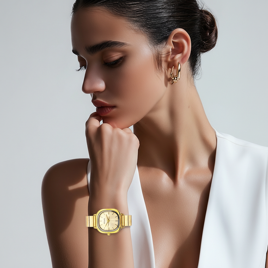 Montre Carrée Dorée en Acier Inoxydable – Élégance Intemporelle
