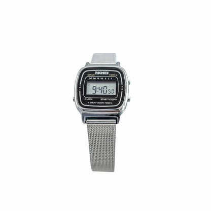 Montre digital rétro LCD bracelet mesh argenté milanais vintage 80s unisex carré