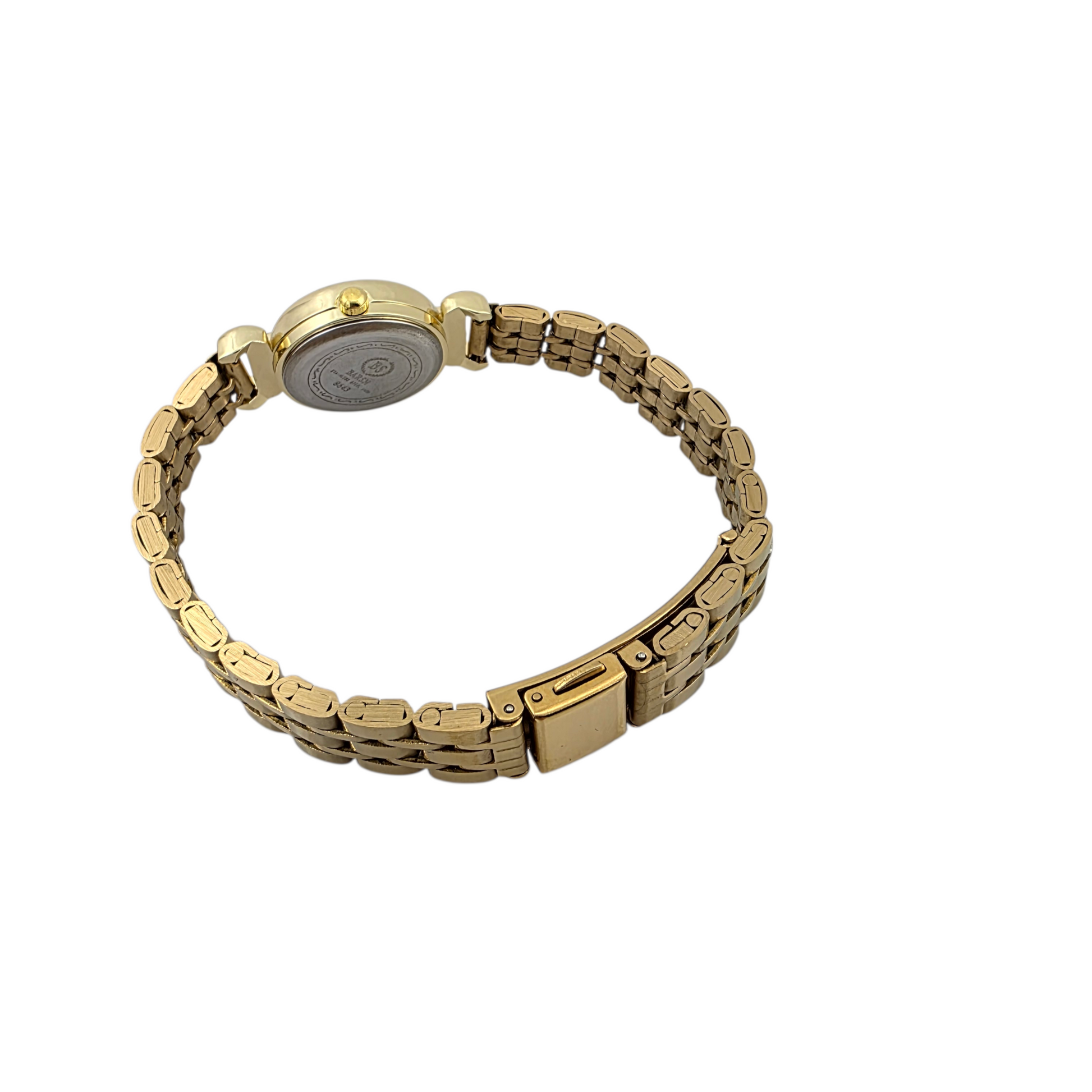 Montre femme ronde dorée cadran texturé doré bracelet maillons rectangulaires chaîne