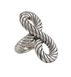 Bague argent sterling creuse design nœud torsadé avec texture spirale, style statement élégant