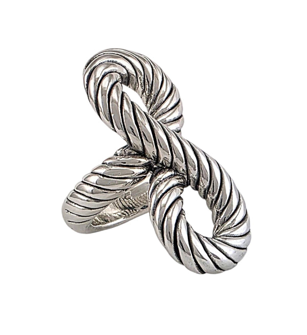 Bague argent sterling creuse design nœud torsadé avec texture spirale, style statement élégant