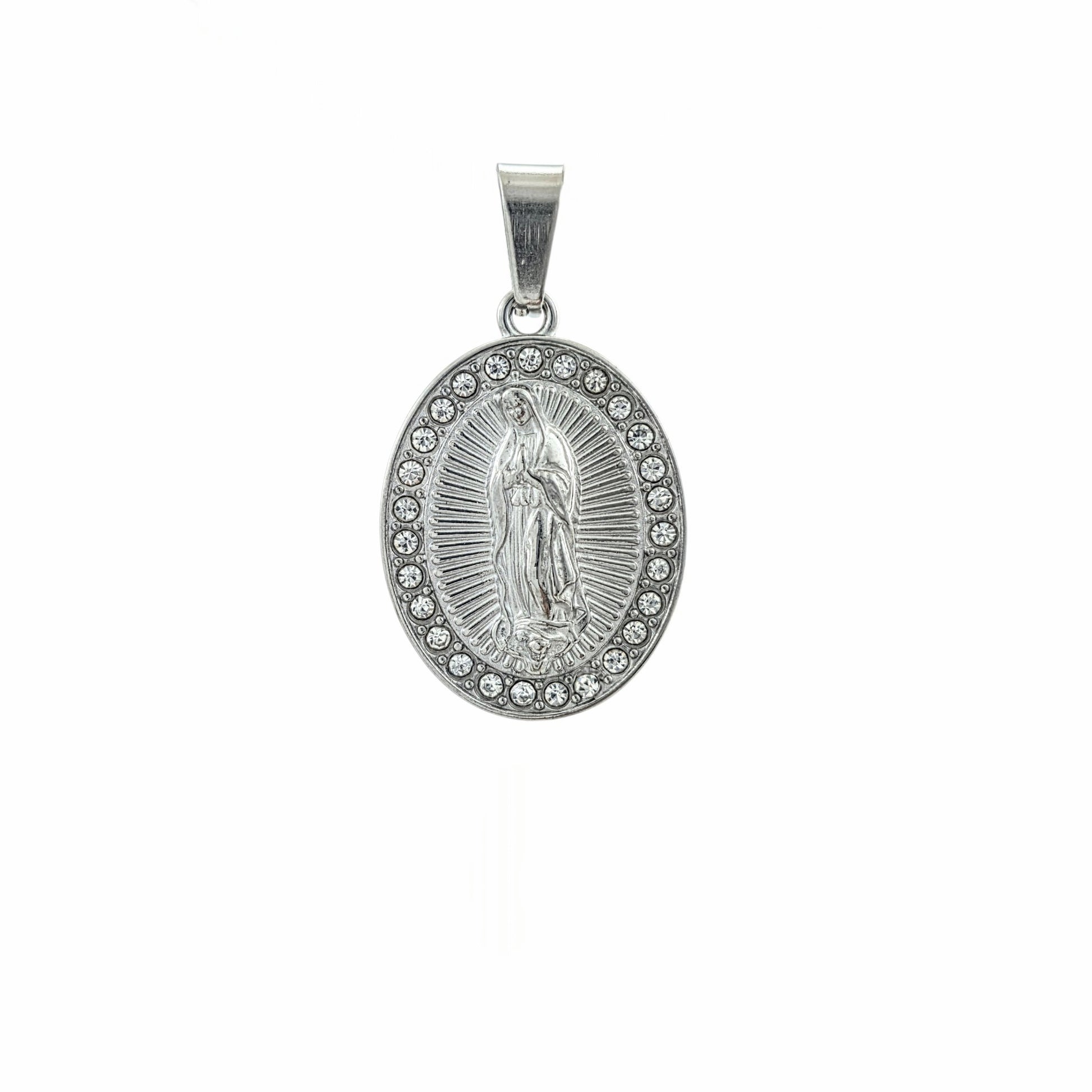 Médaillon Notre-Dame de Guadalupe en acier inoxydable 316L avec cristaux – Alberto Bijoux Montréal