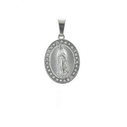 Médaillon Notre-Dame de Guadalupe en acier inoxydable 316L avec cristaux – Alberto Bijoux Montréal