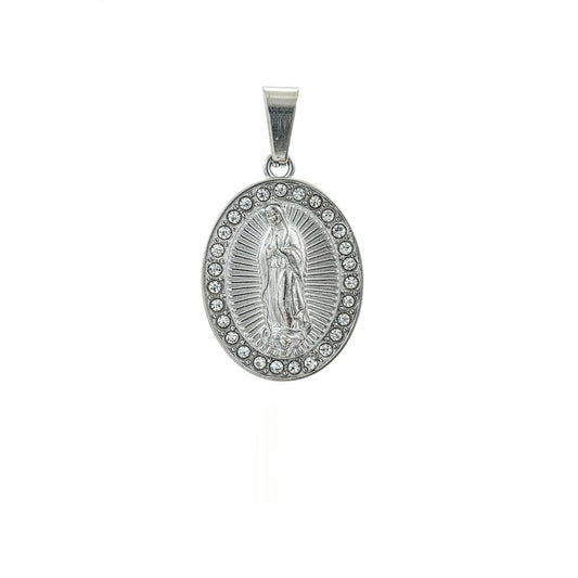 Médaillon Notre-Dame de Guadalupe en acier inoxydable 316L avec cristaux – Alberto Bijoux Montréal