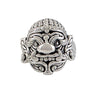 Bague argent sterling creuse avec figure oni japonaise mythique sculptée, masque traditionnel détaillé, style spirituel japonais