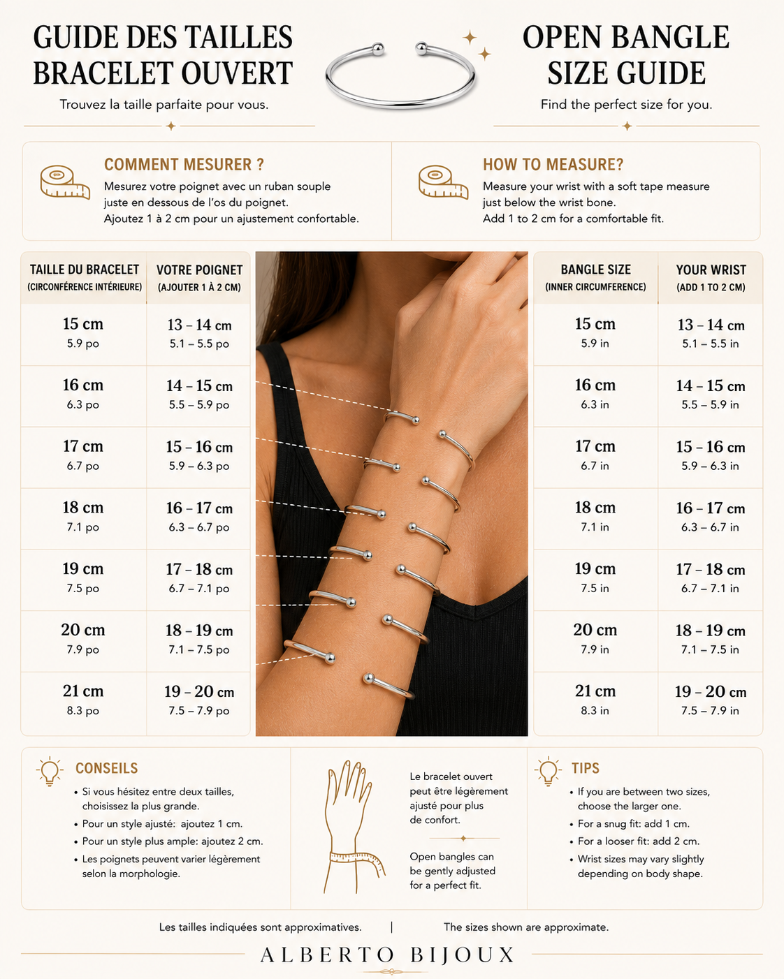 Open bangle size guide Alberto BIjoux