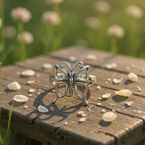 Papillon Libre – Bague Papillon Argentée Ajourée