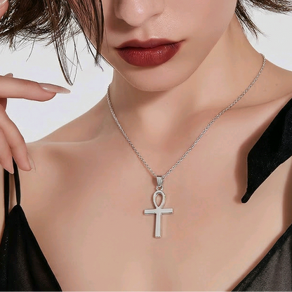 Pendentif croix ankh en argent sterling 925 poli miroir, 33x16mm, symbole égyptien de vie éternelle, fond blanc