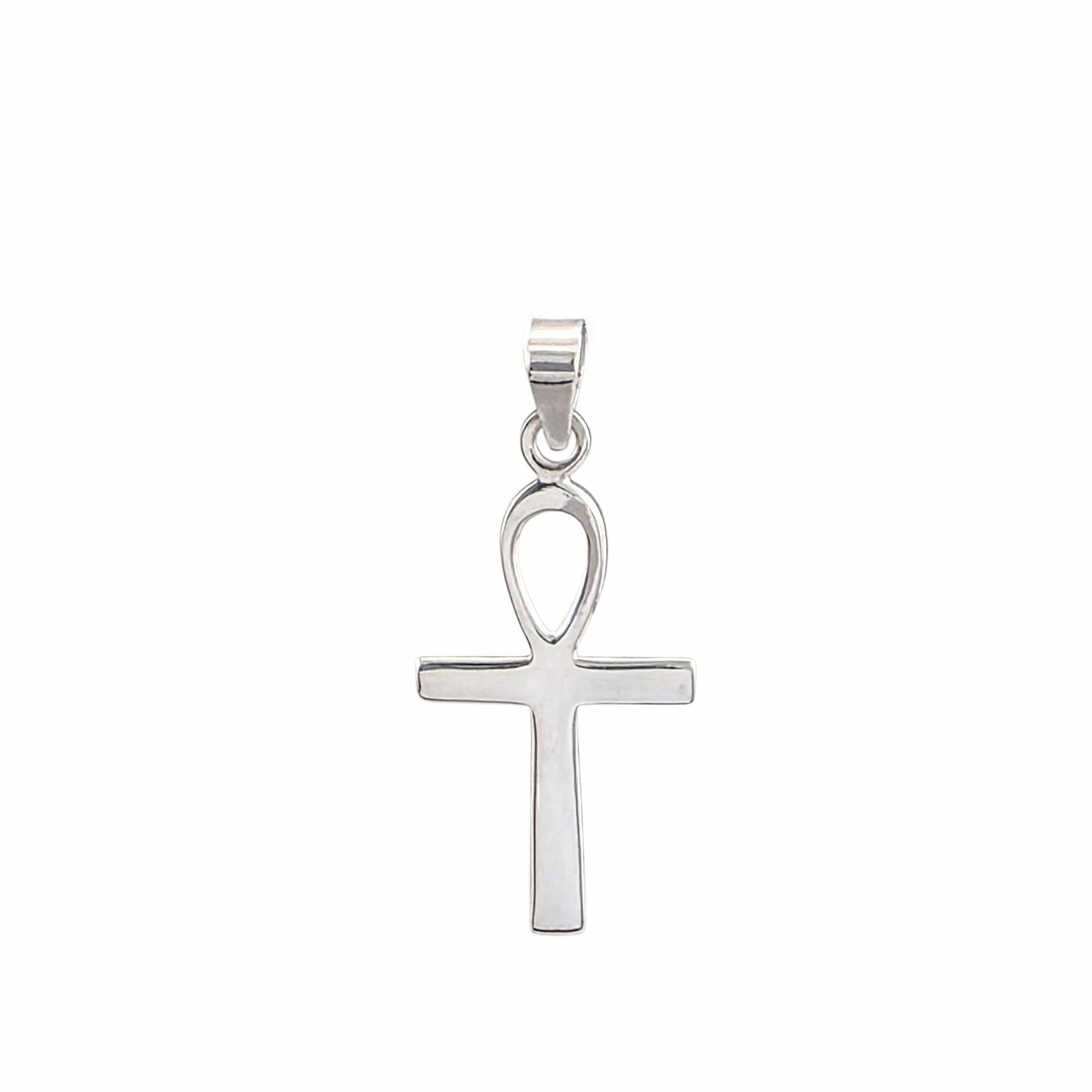 Pendentif croix ankh en argent sterling 925 poli miroir, 33x16mm, symbole égyptien de vie éternelle, fond blanc
