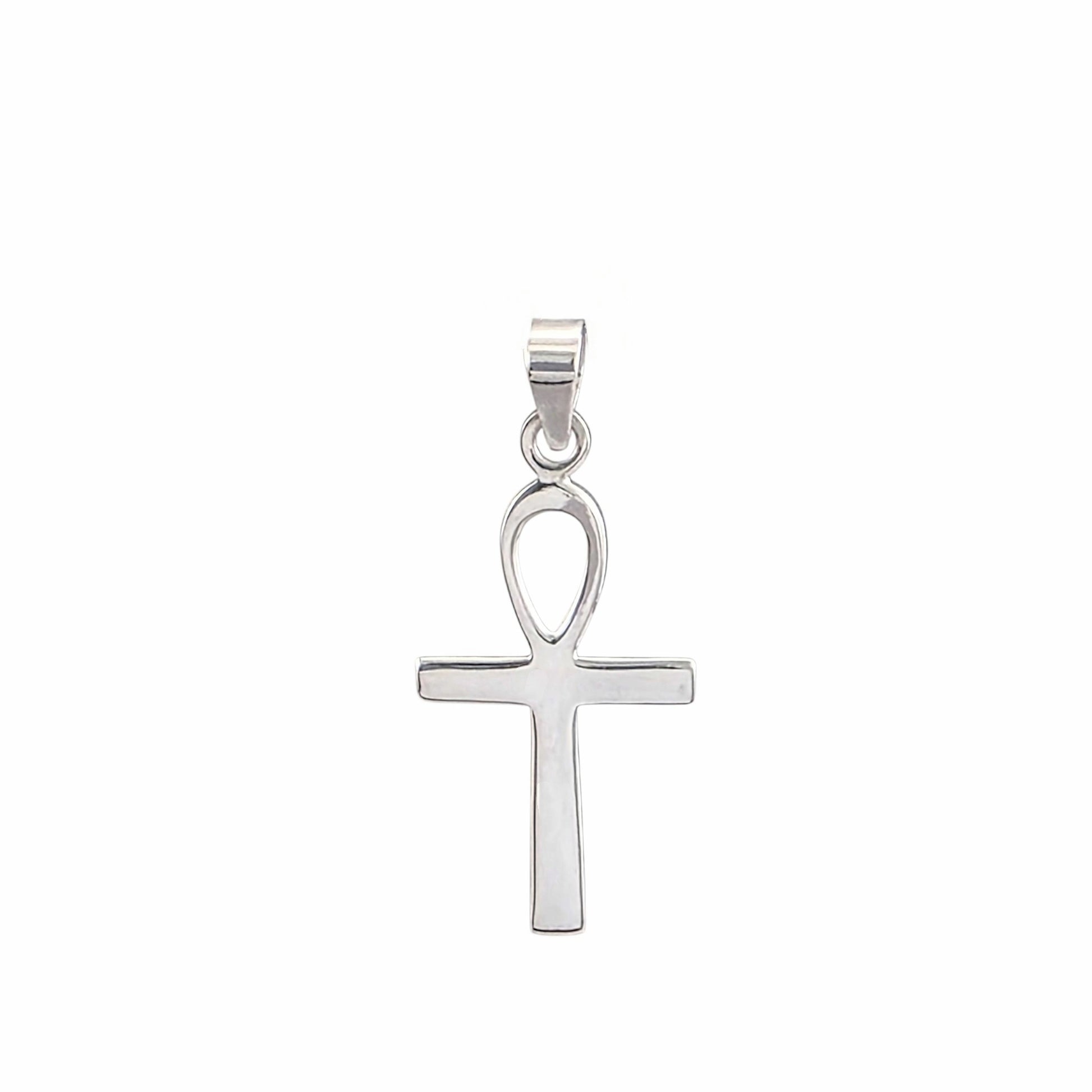 Pendentif croix ankh en argent sterling 925 poli miroir, 33x16mm, symbole égyptien de vie éternelle, fond blanc