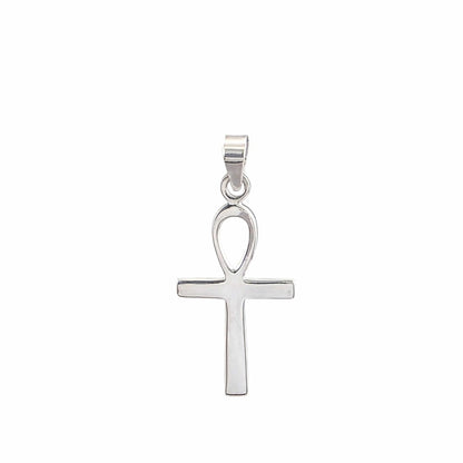 Pendentif croix ankh en argent sterling 925 poli miroir, 33x16mm, symbole égyptien de vie éternelle, fond blanc