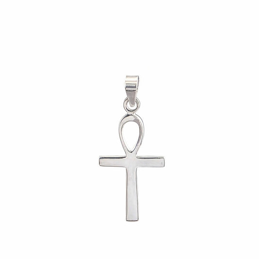 Pendentif croix ankh en argent sterling 925 poli miroir, 33x16mm, symbole égyptien de vie éternelle, fond blanc
