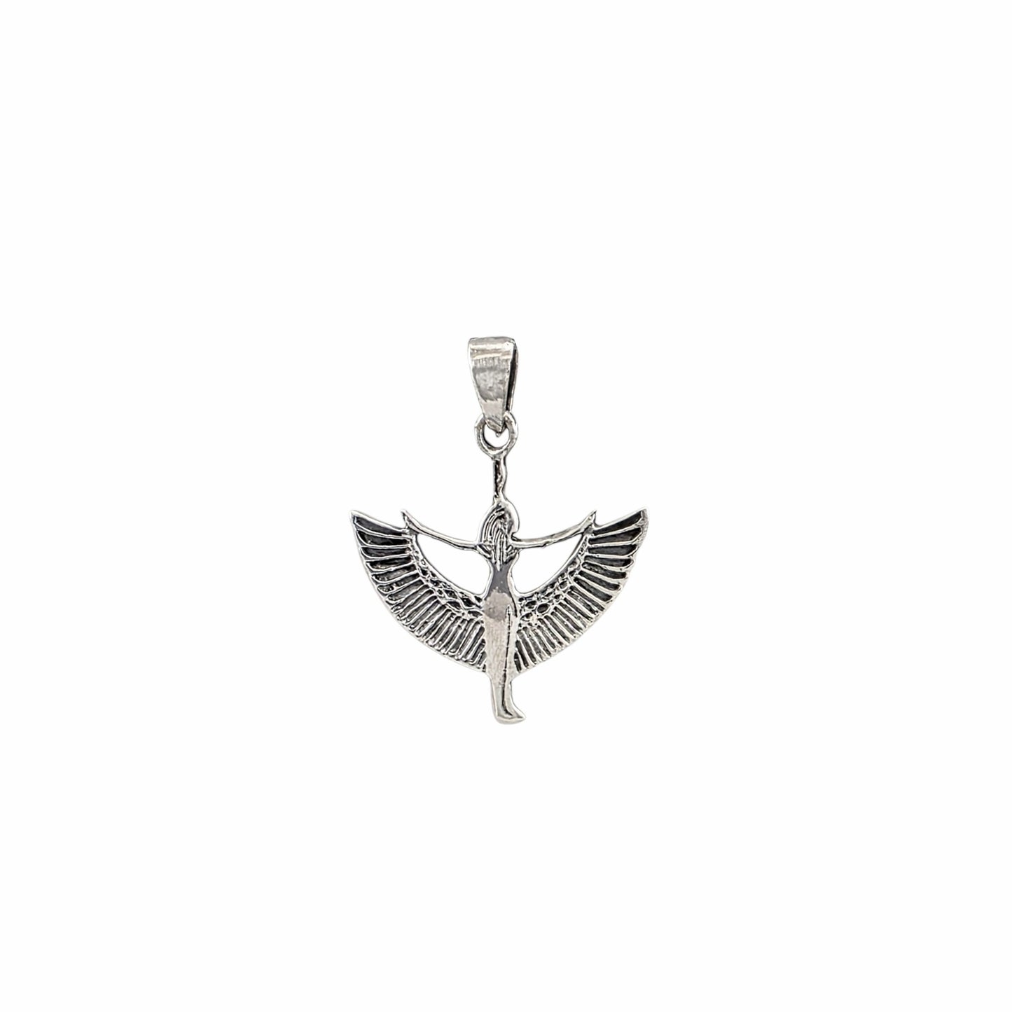 Pendentif déesse Isis ailes déployées argent sterling 925 finition oxydée 32x26mm — Alberto Bijoux Montréal