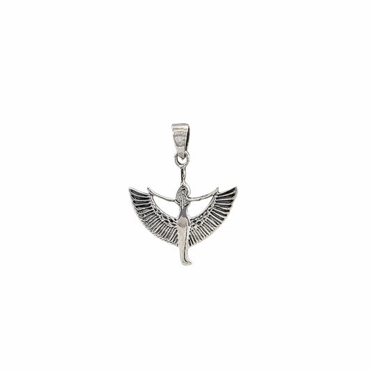 Pendentif déesse Isis ailes déployées argent sterling 925 finition oxydée 32x26mm — Alberto Bijoux Montréal