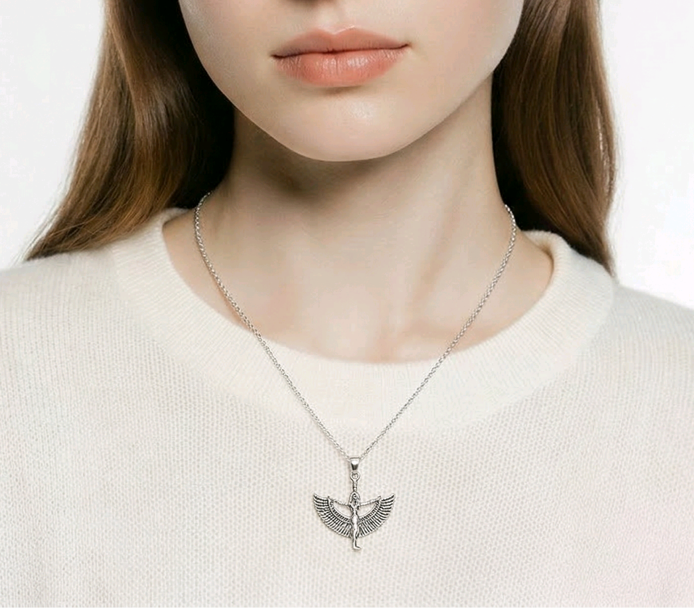Pendentif déesse Isis ailes déployées argent sterling 925 finition oxydée 32x26mm — Alberto Bijoux Montréal