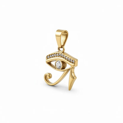 Pendentif Horus oval 20x17mm acier inoxydable doré cristaux – Alberto Bijoux Montréal