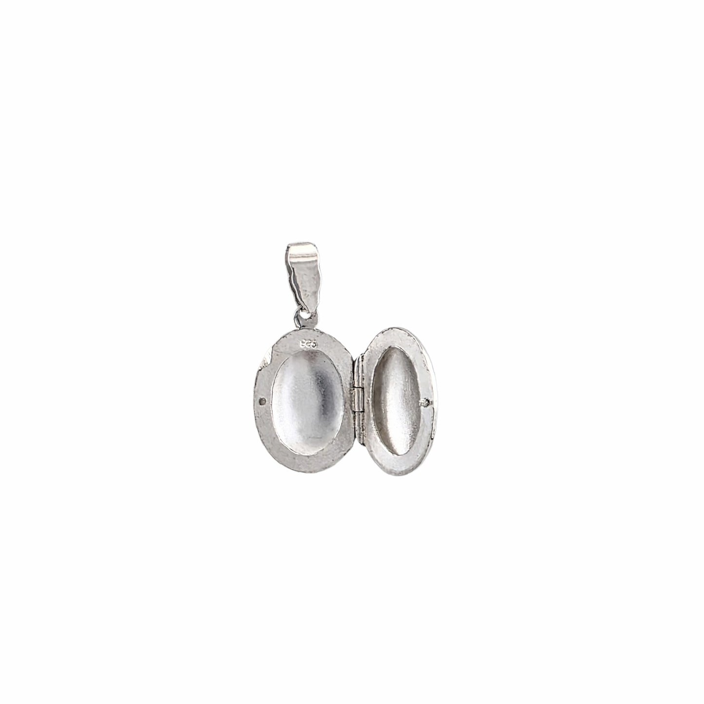 Pendentif médaillon ouvrant ovale en argent sterling 925 poli miroir, locket photo lisse sans gravure, 20x15mm, fond blanc