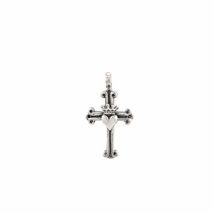 Pendentif croix gothique cœur couronné en argent sterling 925 oxydé 35x19mm, bijoux Montréal