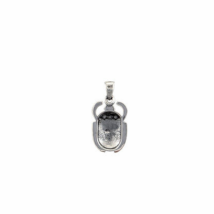 Pendentif scarabée égyptien hiéroglyphes argent sterling 925 finition oxydée 28x15mm — Alberto Bijoux Montréal
