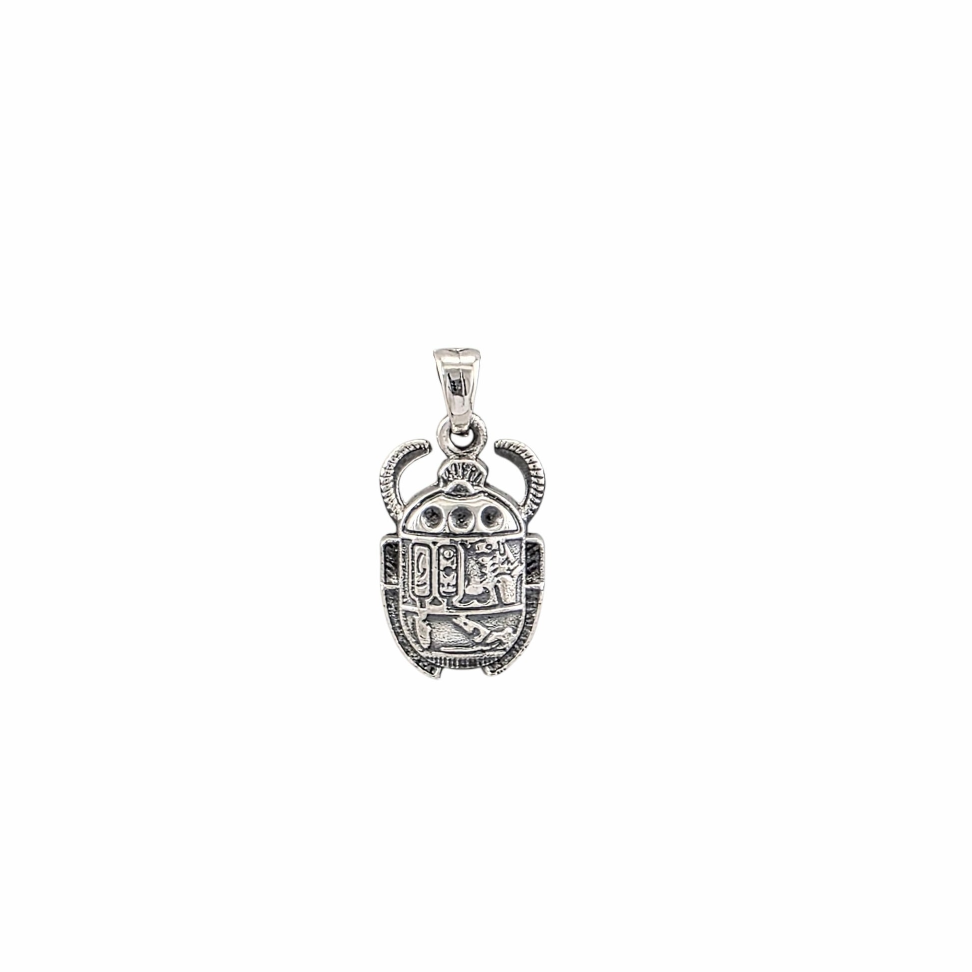 Pendentif scarabée égyptien hiéroglyphes argent sterling 925 finition oxydée 28x15mm — Alberto Bijoux Montréal