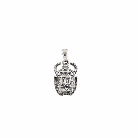 Pendentif scarabée égyptien hiéroglyphes argent sterling 925 finition oxydée 28x15mm — Alberto Bijoux Montréal
